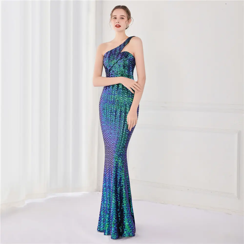 Fish scale prom dresses sexy ladies party wear dress long evening dress sequin elegant robe de soiree