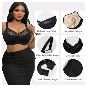 <span class=keywords><strong>Reggiseno</strong></span> Comodo con Pizzo, Copertura Totale, Senza Ferretto, Taglie Forti, Push-up, Solleva il Seno Cadente per Uso Quotidiano - Product Image 4