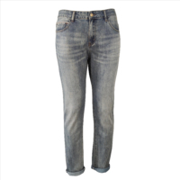 Jean slim vintage délavé taille mi-haute pour homme, coupe crayon, en denim bleu américain classique, avec patchwork de sangles et broderies, rivets