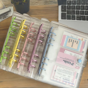 <span class=keywords><strong>Classeur</strong></span> à 6 anneaux en PVC A6 transparent à paillettes de grande taille, couverture <span class=keywords><strong>souple</strong></span>, à feuilles mobiles avec clips en métal colorés, enveloppes pour billets de caisse de taille A5 - Product Image 3