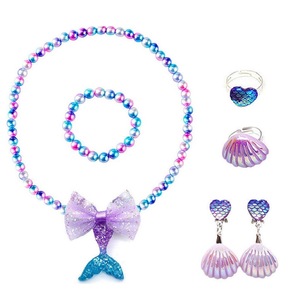 Accessoires couronne de princesse pour Halloween Collier diadème pour fille Boucles d'oreille Ensemble de bracelets Costumes de petite sirène Bijoux d'habillage - Product Image 3