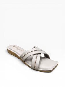 Womens White Glitter Cross Strap <b>Flat</b> Sandals Open <b>Toe</b> Slip On Casual Party Fashion Footwear for Ladies White PU Cross Strap - Product Image 4