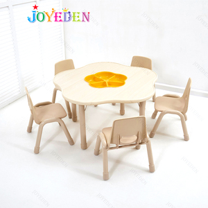 Best Quality Flower Shape Preschool Kindergarten Furniture Sets Kids Wooden Table and Chairs Set with Toys <strong>Basket</strong> - Product Image 4