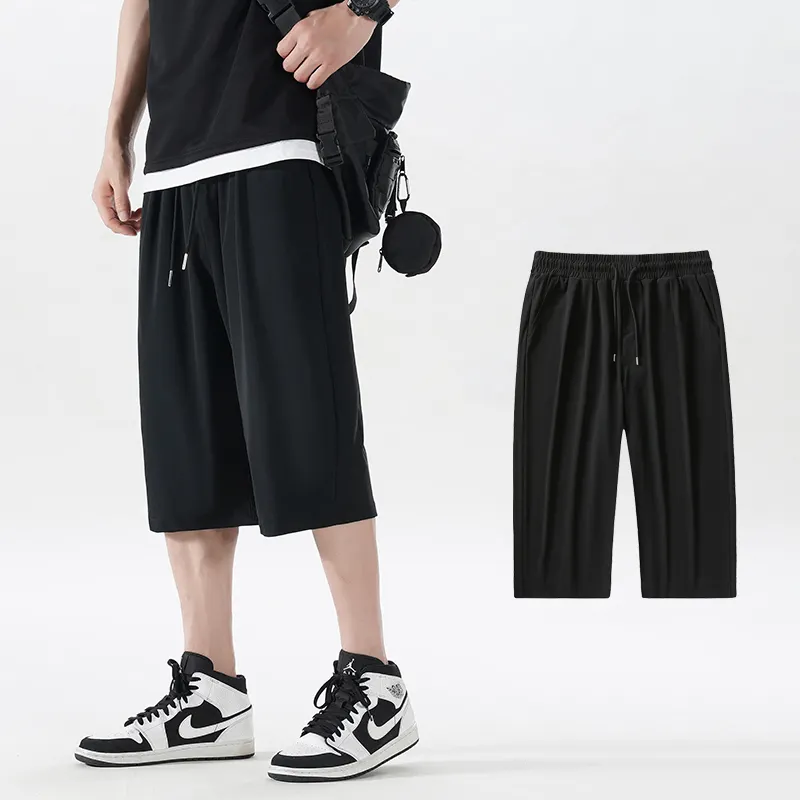 Men's Long Shorts Below Knee 3/4 Summer Drawstring Capri Pants Custom Logo Cool Light Weight Breathable Capri Pants