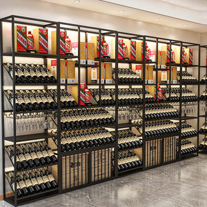 Espositore Moderno in Metallo per <span class=keywords><strong>Enoteca</strong></span> Commerciale con Scaffale Inclinato a Parete o da Terra per Vini Rossi e Bianchi - Product Image 4