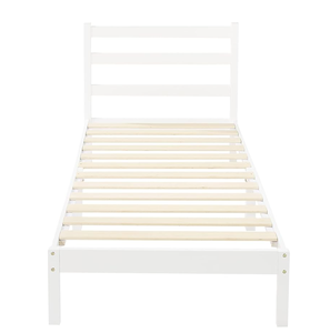 Struttura del <span class=keywords><strong>letto</strong></span> con piattaforma in legno di pino massiccio con <span class=keywords><strong>testiera</strong></span> a coste, moderna, facile da montare, singola, bianca - Product Image 1