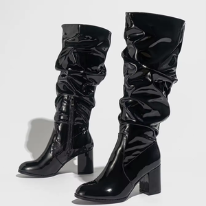 Bottes longues en cuir PU de haute qualité pour femmes, bottes à la mode au-dessus du genou, bottines pointues pour l'extérieur - Product Image 4