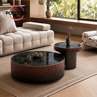 Ensemble de tables basses rondes minimalistes italiennes avec plateau en pierre de cristal, finition brillante, meubles design, vente en gros