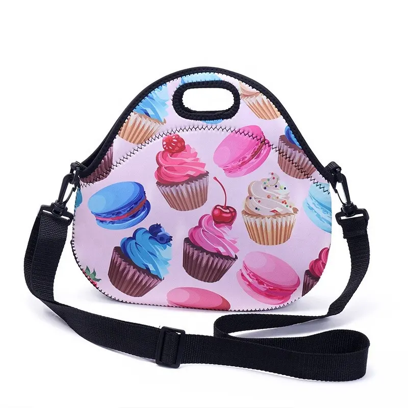 Fashion Sublimation LOGO printing Durable Insulated Neoprene Single Shoulder Strap lunch bag