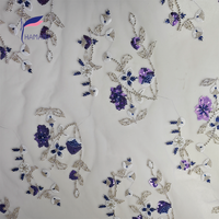 Tissu en maille de nylon à motif floral de luxe paillettes violettes Tubes blancs Design glamour pour vêtements de mariée/danse pour mariages