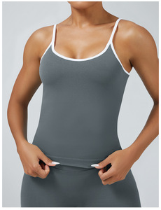 قميص رياضي نسائي بدون خياطة بظهر على شكل حرف U، سترة يوغا بحمالات رفيعة، قمصان تمارين رياضية بدون أكمام للصالة الرياضية - Product Image 4