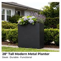 JH-Mech pour jardin, jardinière rectangulaire en métal noir durable de 28 pouces pour extérieur avec étagère insérée et trous de drainage