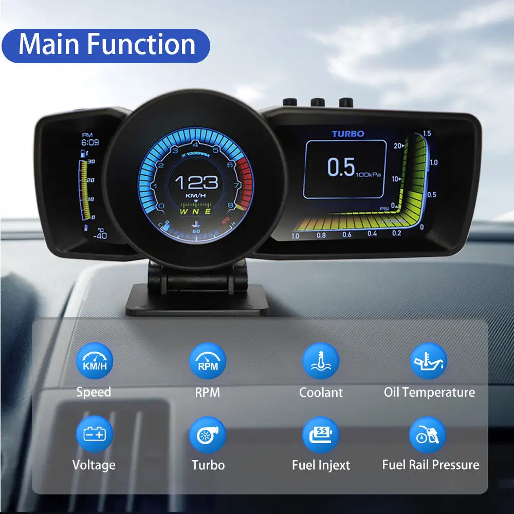 Navihua เครื่องวัดความเร็ว Obd 2,เครื่องวัดความต่างศักย์สด OBD มิเตอร์หน้าจอแจ้งเตือนอัตโนมัติมาตรวัดอเนกประสงค์