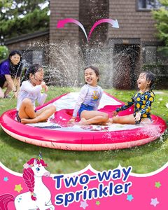 22ft Unicorn Print Double Lane Water Slide with Sprinkler and 2 <b>Surf</b> Riders for Kids Backyard Racing - Product Image 3