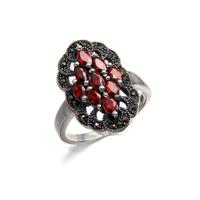 Bagues en marcassite et rubis, argent sterling, nouveau sac en polyéthylène, zircon classique, argent antique, bijoux géométriques en argent, bijoux de mode, 6,8 g
