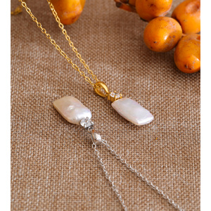 JINYOU 1050 Elegante Collar con Colgante de Perla Natural Barroca Cuadrada y Circonita, con Cadena de Acero Inoxidable Chapada en Oro - Product Image 4