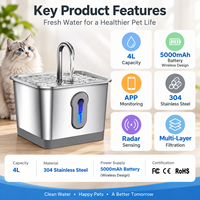 Fontaine automatique intelligente sans fil pour chats et chiens, compatible CE FCC RoHS UN38.3, OEM ODM pris en charge, pour plusieurs animaux domestiques, pompe silencieuse, utilisation domestique