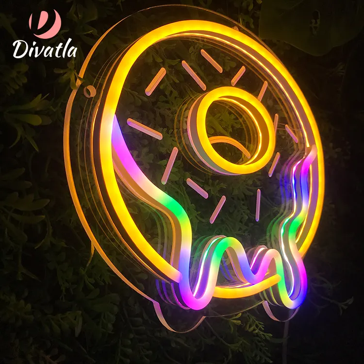 DIVATLA Side Polishing RGB Donut Flex Strip Light Food Restaurant Coffee Shop 5W Multi- Color LED Custom Neon Sign