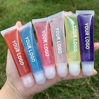 Gloss à lèvres liquide minéral transparent brillant avec paillettes rouges, logo personnalisé
