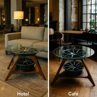 Table basse triangulaire mobile en bois de luxe moderne personnalisée avec plateau en verre trempé et roulettes, petit mobilier de salon pour la maison