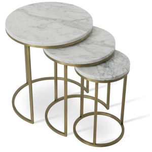 Marble Top <b>Round</b> Coffee <b>Table</b> Luxury Style with <b>White</b> Marble and Golden Powder Coated Iron Frame Narrow Style for Living Room - Product Image 1