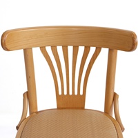 Chaise de salle à manger vintage en bois courbé avec assise en rotin tressé et accoudoirs en bois massif pour cuisine, café, restaurant