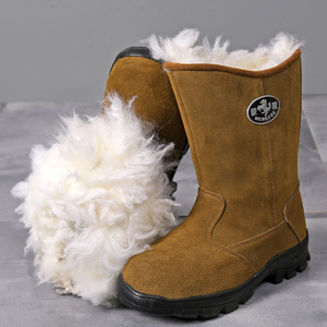 Bottes de neige en laine pour hommes, en cuir et fourrure, épaisses, imperméables, antidérapantes, chaudes, rembourrées en coton, bottes mongoles à tige haute, talon moyen - Product Image 2