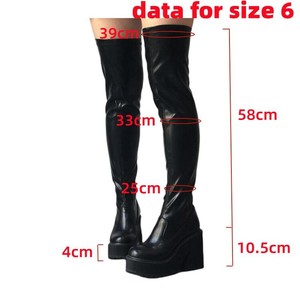 Largas Mujer Cuissardes Bottes Thick Sole Black Leather Platform Over the Knee Chunky Heels <b>Boots</b> for Sexy Ladies - Product Image 6