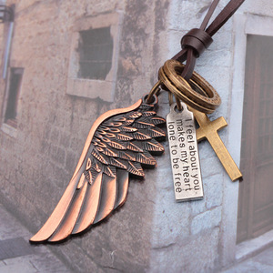 <b>Angel</b> Wings Necklace Zinc Alloy Cross Pendant Cowhide Chain <b>Gift</b> Jewelry Fashion Pendant Necklaces - Product Image 2