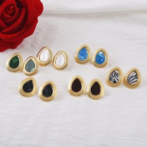 Vente en gros de boucles d'oreilles en agate plaquées or 18 carats en acier inoxydable de style INS pour femmes, bijoux tendance - Product Image 1