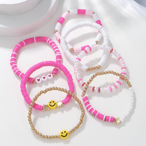 Fashion Beaded <b>Bracelets</b> Set Pink <b>White</b> Smile Face Bohemian Style Women Gift Jewelry - Product Image 3