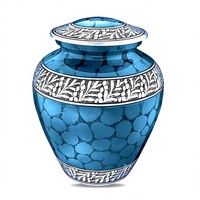 Urne funéraire moyenne bleu feu avec motif feuille, taille adulte, personnalisable, pour cendres humaines, récipient commémoratif
