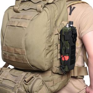 Tactical Water Bottle Sleeve Elastic Adjustable Holder For Outdoor Hiking Cycling With Buckle Closure Black Khaki Military Green - Product Image 3