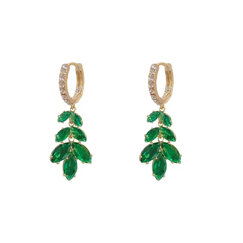 Korean Fashion Designer Personalized Crystal Leaf Earrings