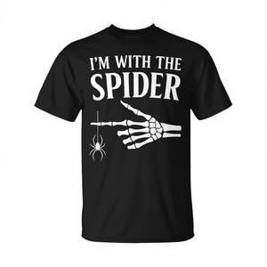 Camiseta I'm With The Spider con diseño de mano de esqueleto de Halloween - Product Image 2