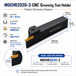Portautensili per tornio CNC MGEHR2020-3, per inserti in carburo MGMN300, orientamento destro - Product Image 2