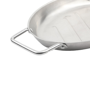 Stainless Steel Oval <b>Grill</b> Pan 41x21x3.5cm Durable <b>Flat</b> Bottom For Outdoor Grilling Meat Fish Seafood Vegetables - Product Image 3