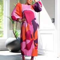 Robe plissée élégante à manches lanternes et col rond pour femme, style décontracté, mode bureau européenne et américaine, pour usage quotidien, vente en gros