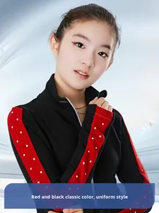 La cicogna trượt băng nghệ thuật phù hợp với đào tạo cổ điển màu đỏ đen màu Blocking Stretchy Rhinestone ấm trung bình dày fleeceperformance - Product Image 5