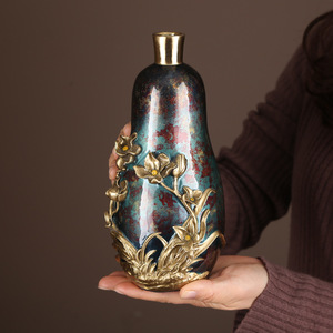 Florero de cobre para orquídeas, forma irregular, decoración hecha a mano para el hogar, sala de estar, recibidor, arreglo de flores secas - Product Image 3