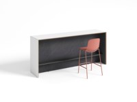 Table de bar moderne pour bureau à domicile avec prise électrique dissimulée, étagère de rangement ouverte, comptoir de réception pour espace personnel, bureau en bois surélevé