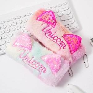 Mooie kattenoorvormige pluche potloodtas met lovertjes, glitter, grote opbergtas voor pennen, schattig studentenbenodigdheden cadeau - Product Image 1