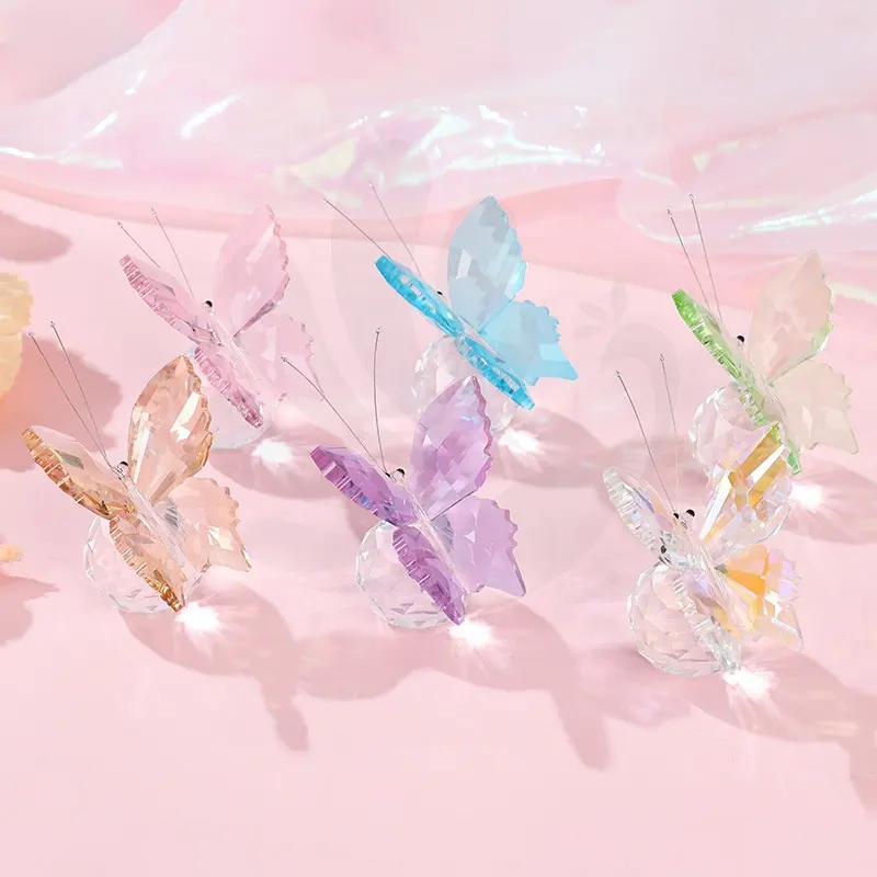 Pabrik murah grosir K9 kristal kupu-kupu kustom warna kristal kaca kupu-kupu ornamen untuk hadiah pernikahan