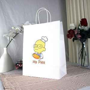 Sacs en papier kraft avec poignées, personnalisés avec logo, écologiques, recyclés, bruns et blancs, pour cadeaux alimentaires, emballages d'achats - Product Image 3