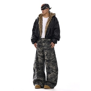 Vaqueros de mezclilla estilo retro americano con camuflaje y diseño de bolsillos, de cintura baja, corte recto y holgado, tipo cargo, para hombre, a la moda y de estilo urbano. - Product Image 5