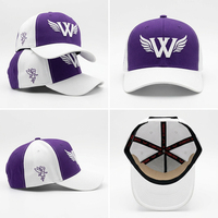 Topi Baseball Unisex Kontras Ungu Putih Bordir 3D Terstruktur Huruf W & Pola Peri Hip Hop untuk Olahraga Harian
