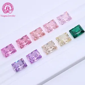 Pierre précieuse synthétique fond pointu pierres CZ rose vert morganite couleur rose 8x10mm forme rectangle coupe rayonnante zircone cubique