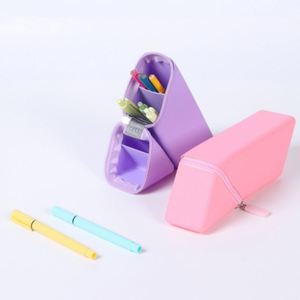 Simple Silicone <b>Makeup</b> Bag, Pencil <b>Case</b>, Vertical Retractable Pencil <b>Case</b>, Pencil Holder, Stationery Bag - Product Image 4