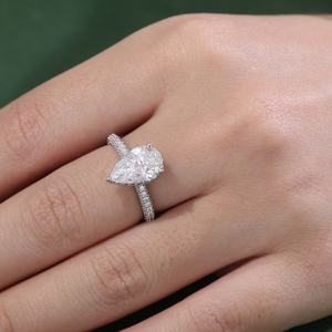 Anillo de Compromiso de Diamante Cultivado en Laboratorio de Oro Sólido Real de 14K de 2ct 3ct Personalizado con Certificado IGI, Anillo de Bodas con Diamante de Corte Pera - Product Image 5