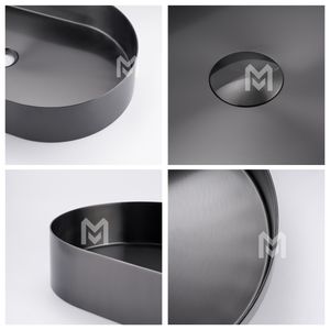 Lavabo de Baño Artístico de Acero Inoxidable 304, Lavabo de Sobremesa con Acabado Cepillado - Product Image 5